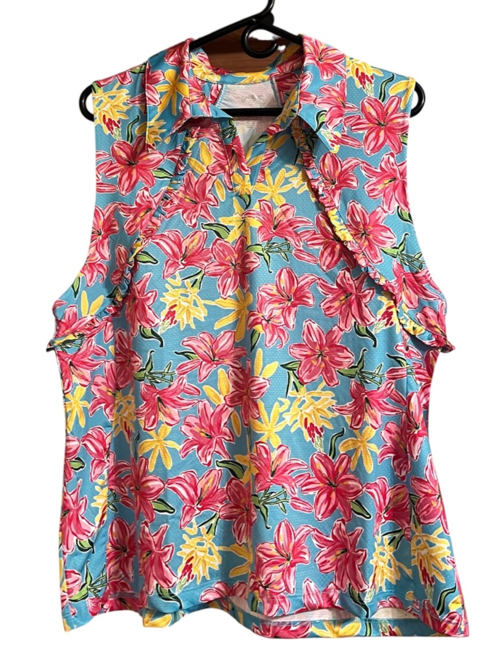 Gottex Women Pink Multi Floral Print Golf & Tennis Tank Top Sporty Athleisure XL